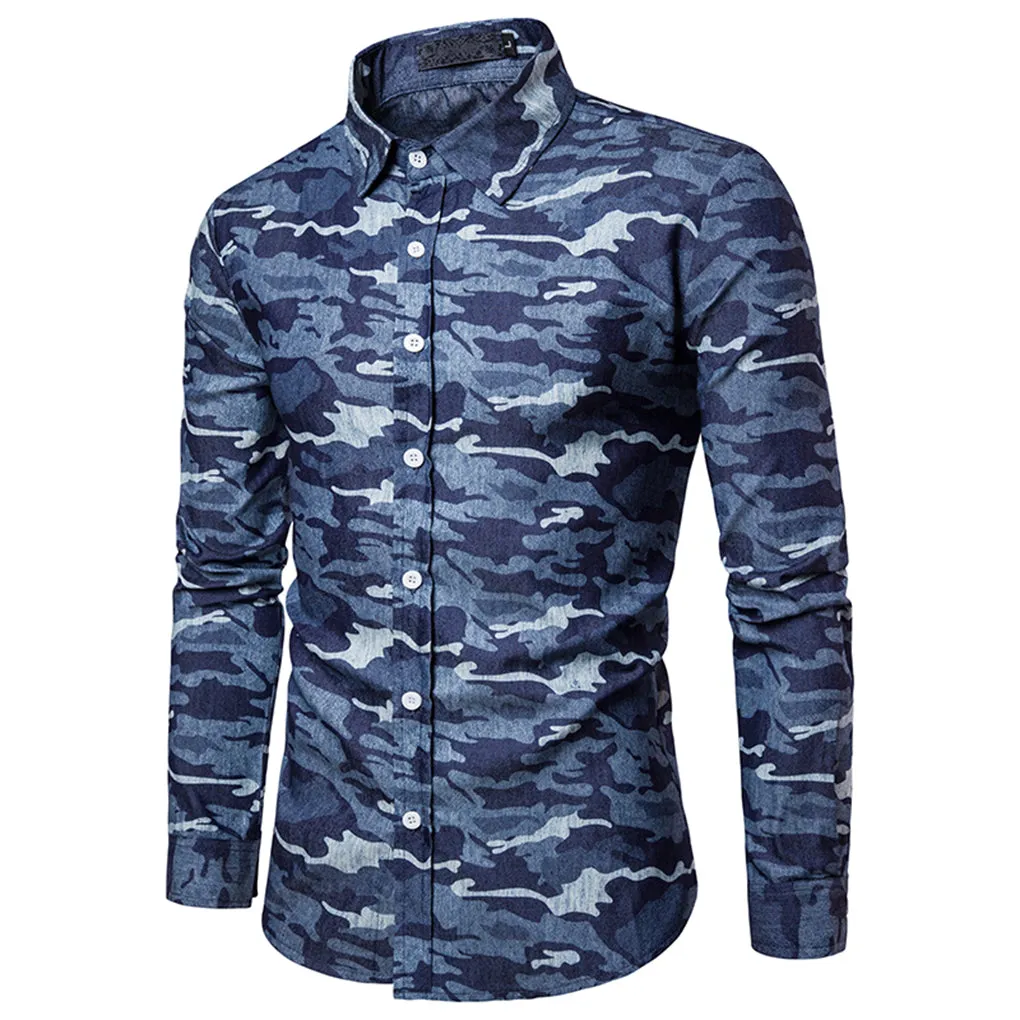 Men's Camouflage Print Washed Jean Shirt