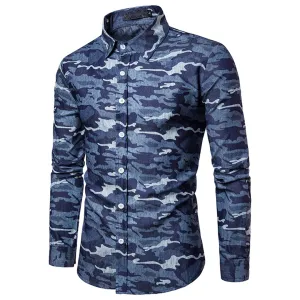Men's Camouflage Print Washed Jean Shirt