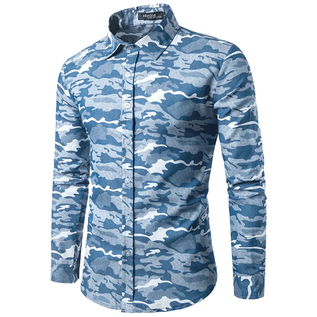 Men's Camouflage Print Washed Jean Shirt