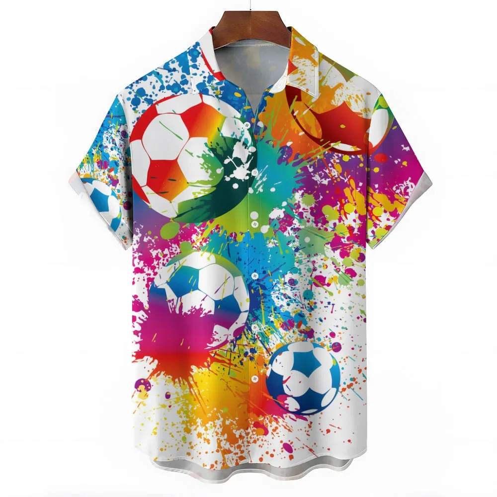 Men's Casual Football World Cup Button Up Shirts 2406000603