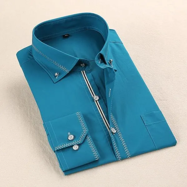 Men's French Style Gold Accent Laced Business Dress Shirt Up To 5XL