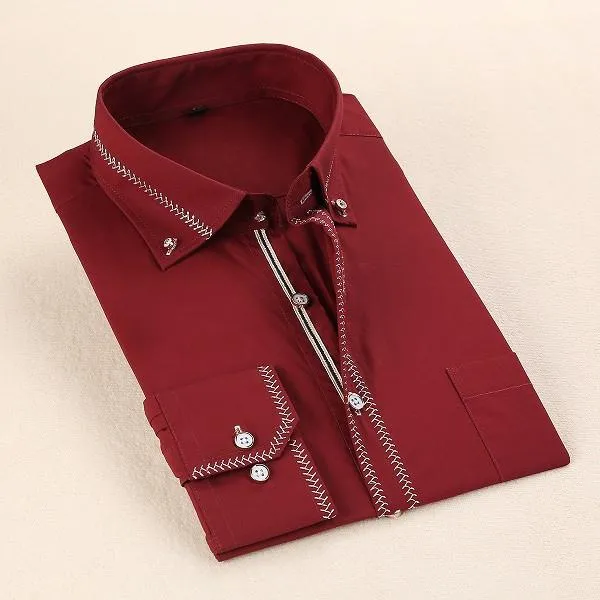 Men's French Style Gold Accent Laced Business Dress Shirt Up To 5XL
