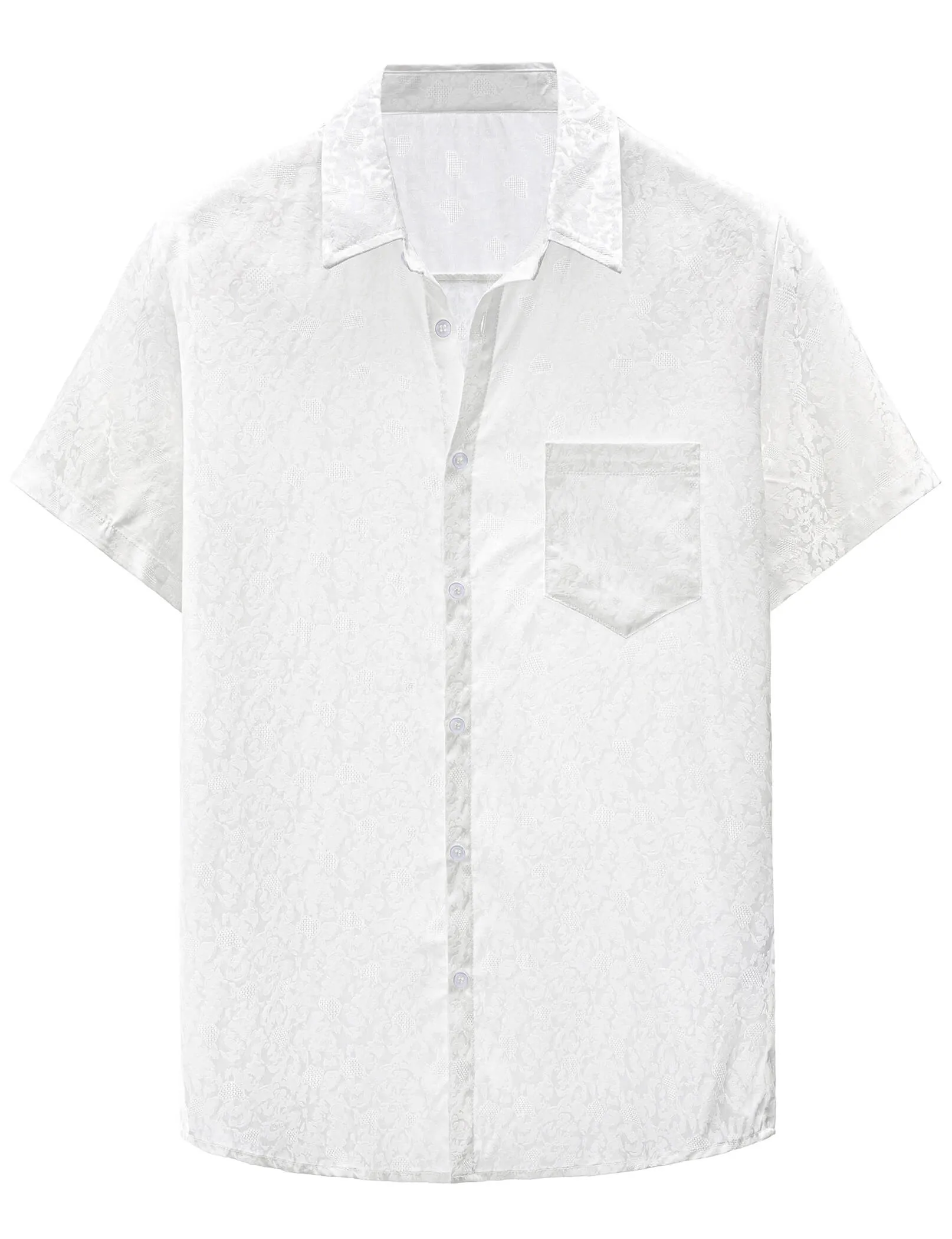 Men's Jacquard Satin Casual Short Sleeve Button Up Shirts