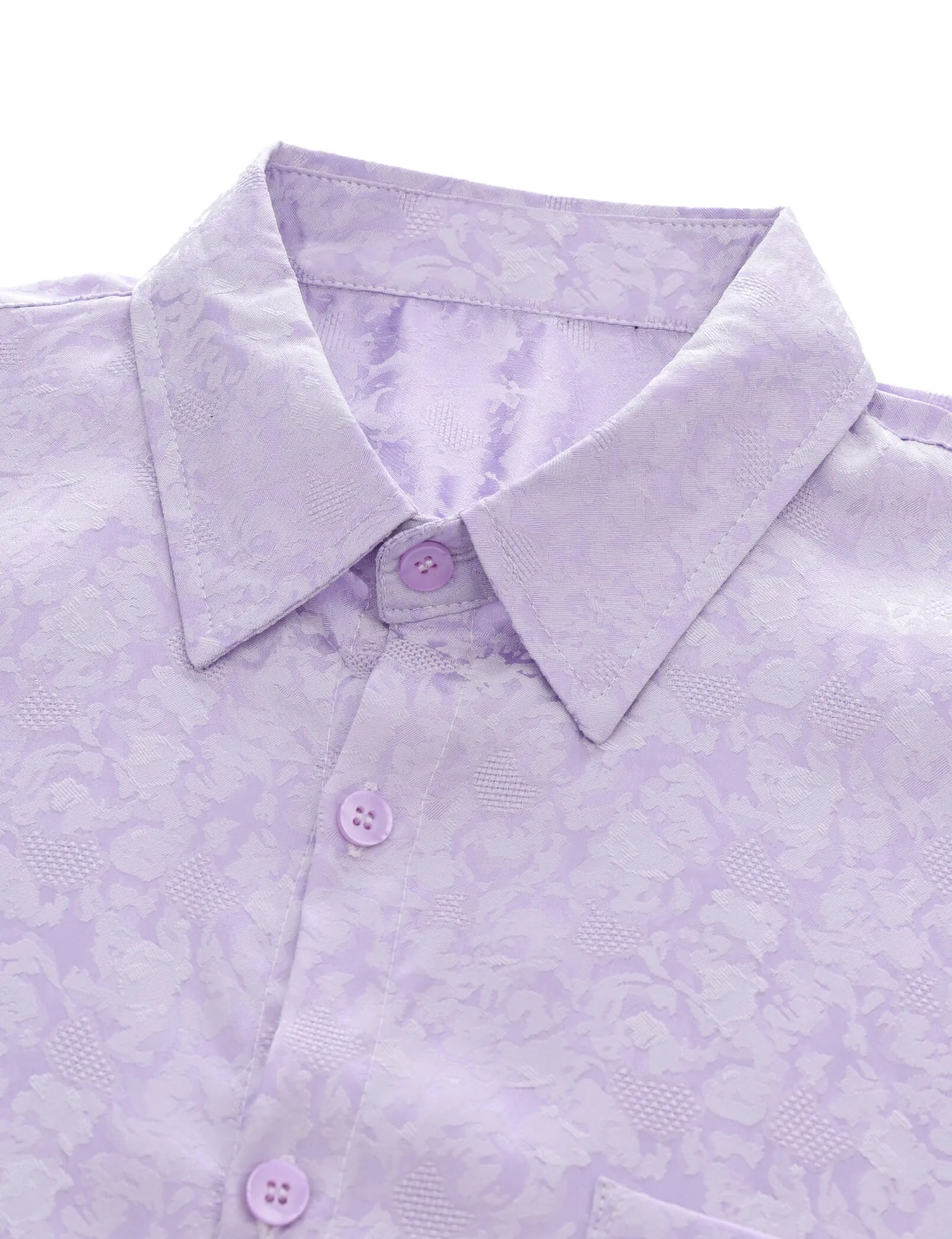 Men's Jacquard Satin Casual Short Sleeve Button Up Shirts