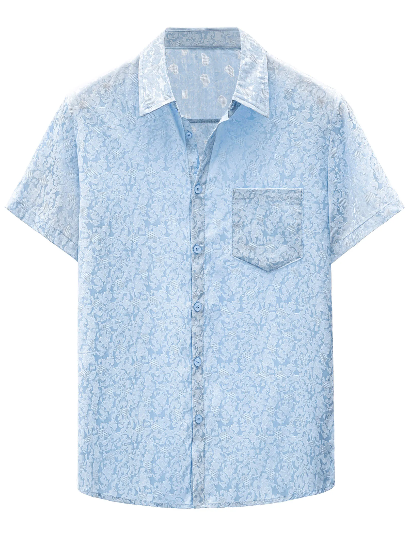 Men's Jacquard Satin Casual Short Sleeve Button Up Shirts