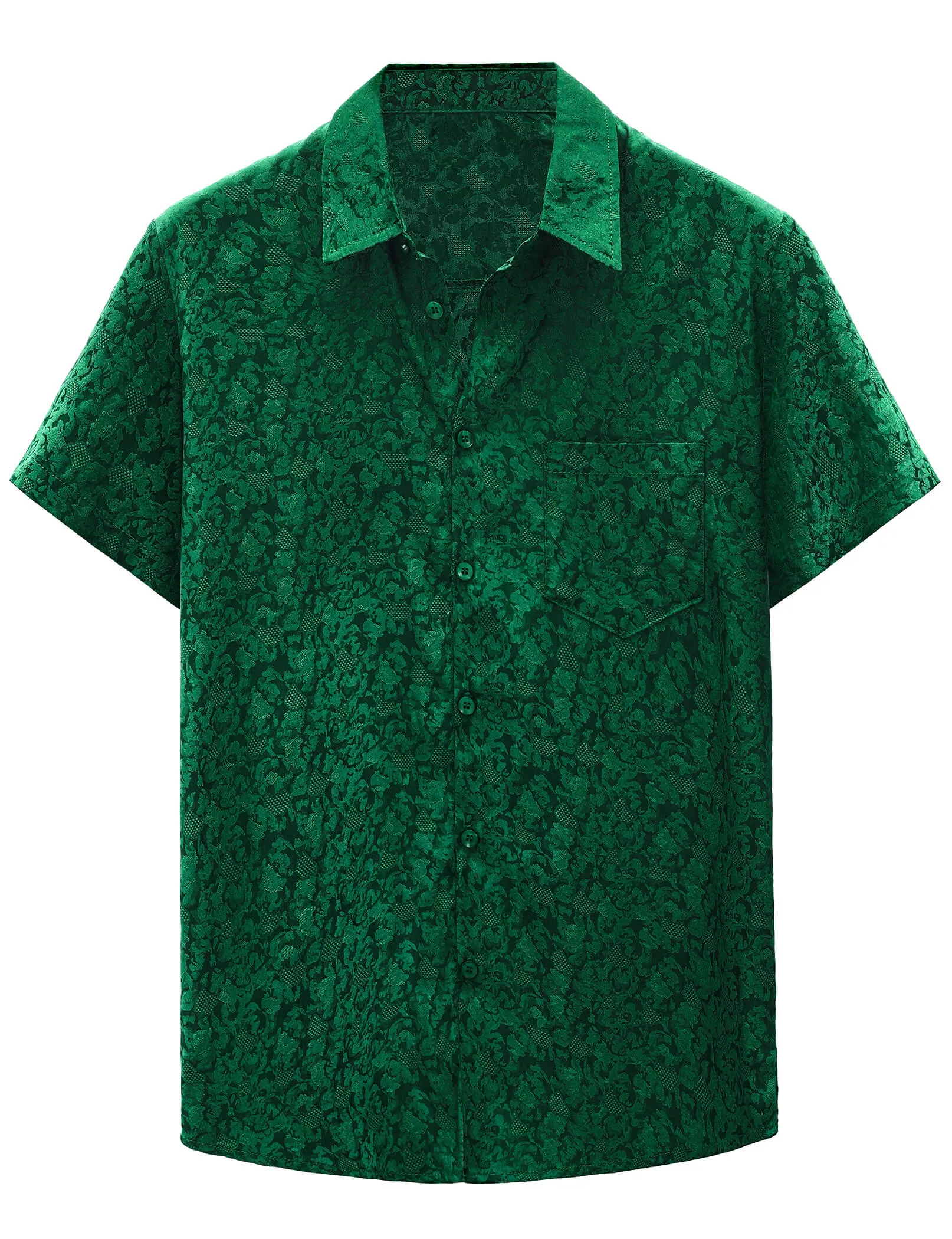 Men's Jacquard Satin Casual Short Sleeve Button Up Shirts