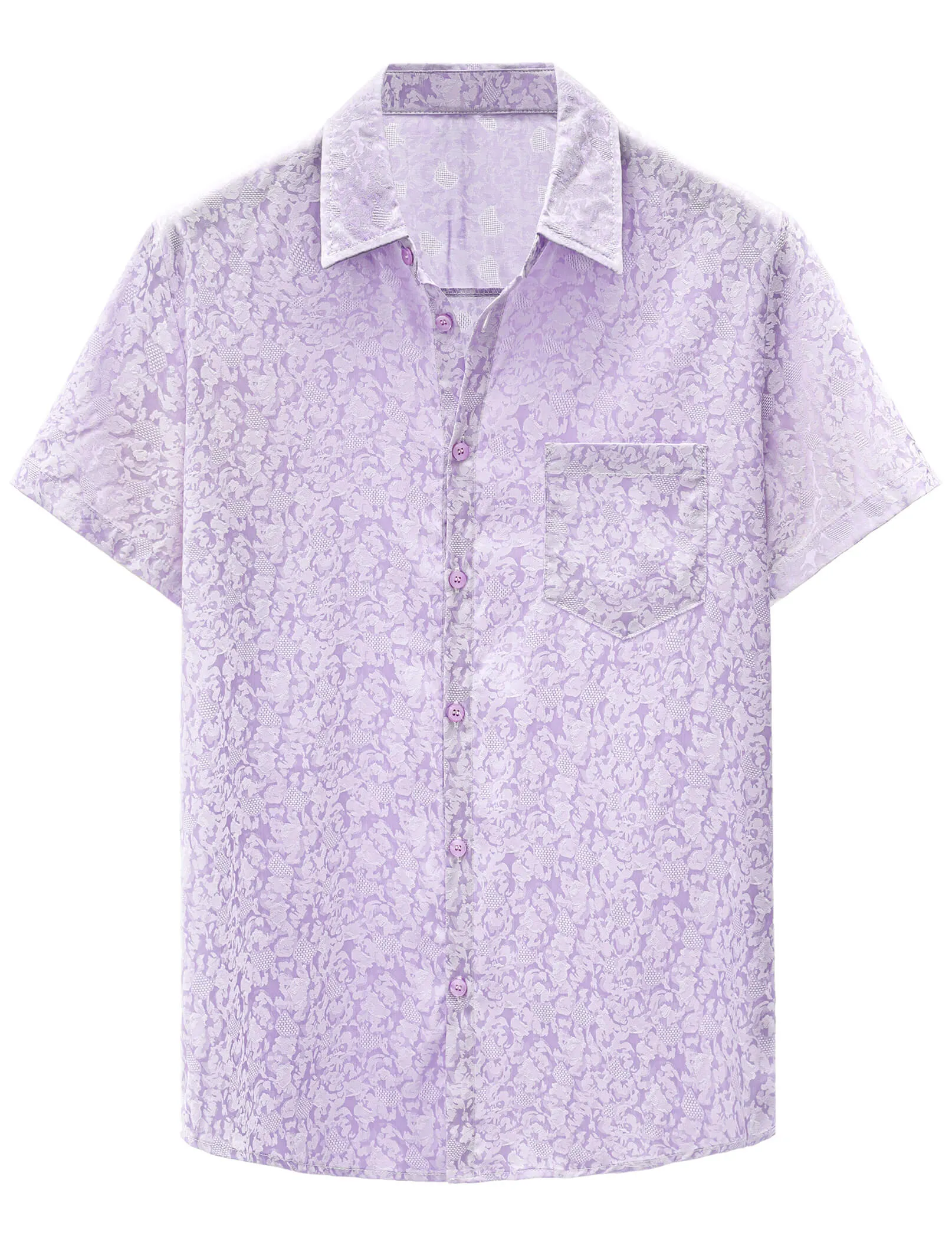 Men's Jacquard Satin Casual Short Sleeve Button Up Shirts