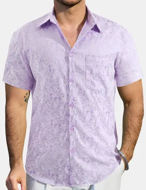 Men's Jacquard Satin Casual Short Sleeve Button Up Shirts