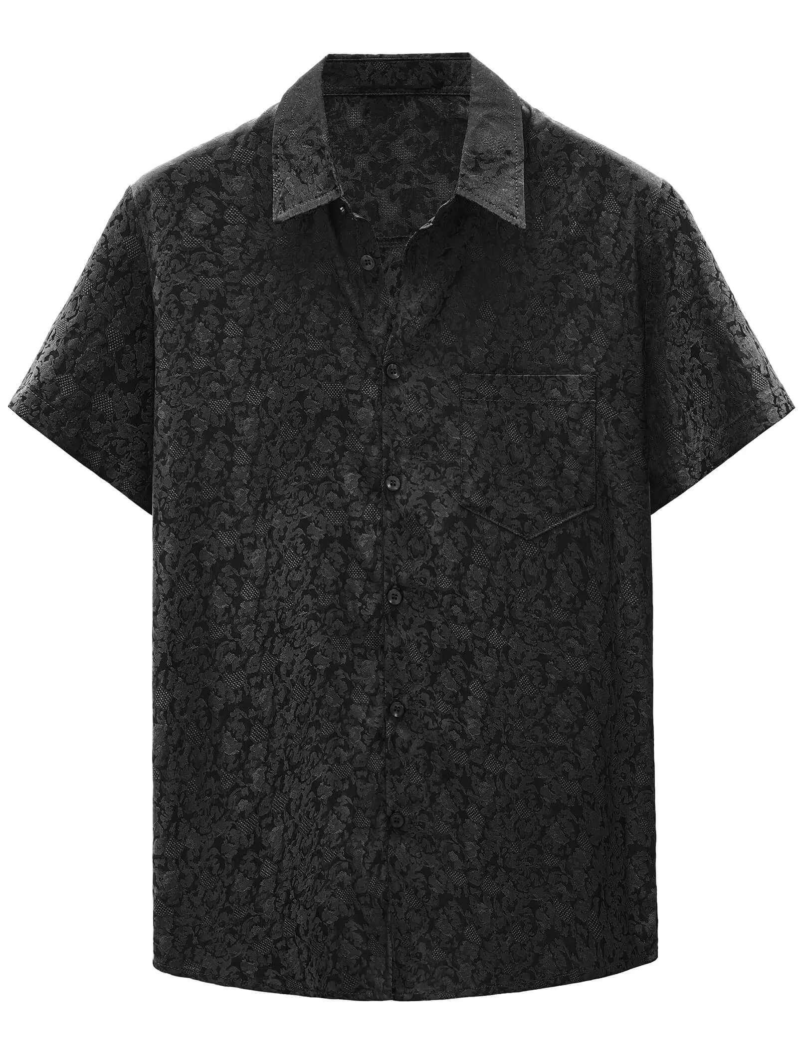Men's Jacquard Satin Casual Short Sleeve Button Up Shirts