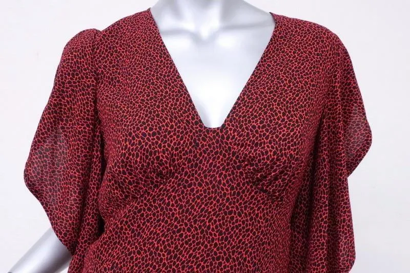 MICHAEL Michael Kors Dress Red Printed Chiffon Size Small Cascade-Sleeve Mini