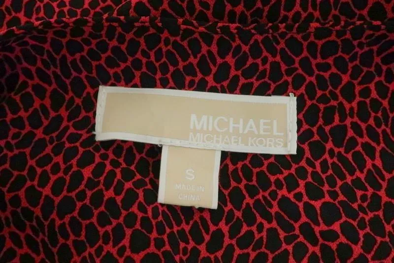 MICHAEL Michael Kors Dress Red Printed Chiffon Size Small Cascade-Sleeve Mini