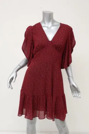 MICHAEL Michael Kors Dress Red Printed Chiffon Size Small Cascade-Sleeve Mini