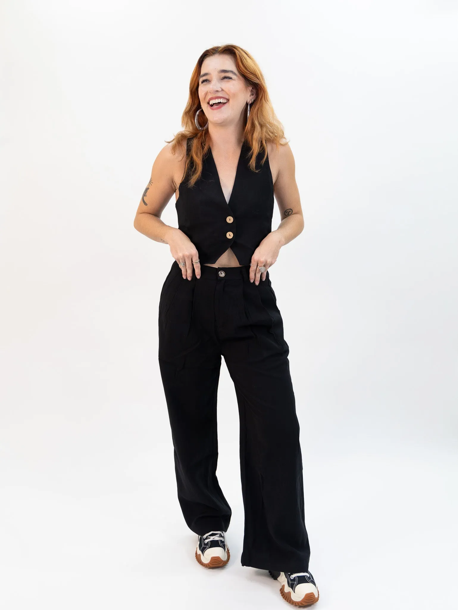 Miou Muse Highwaisted Wideleg Trousers - Black