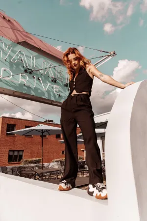 Miou Muse Highwaisted Wideleg Trousers - Black