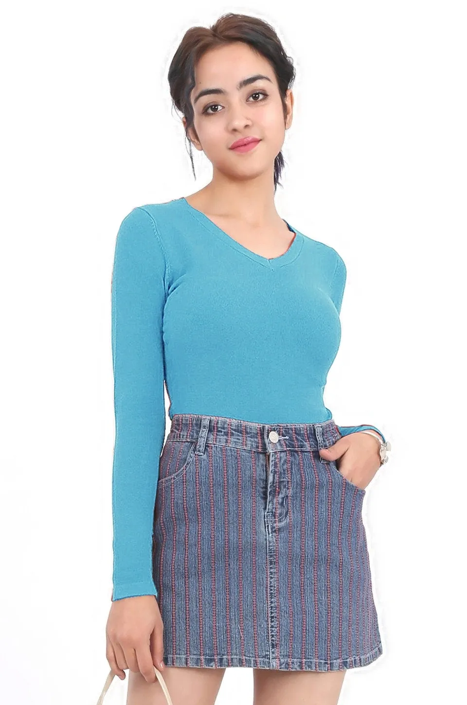 MISS PINKI Anna long sleeve V-neck Knitwear - blue - Petite