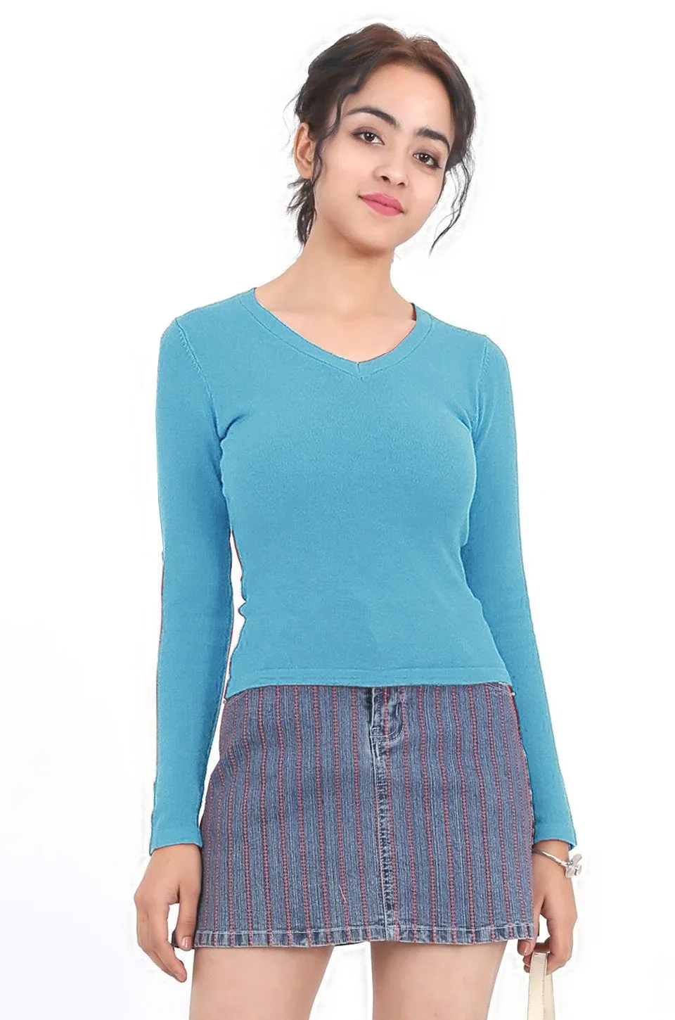 MISS PINKI Anna long sleeve V-neck Knitwear - blue - Petite