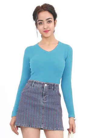 MISS PINKI Anna long sleeve V-neck Knitwear - blue - Petite