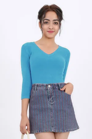 MISS PINKI Autumn 3/4 sleeve V-neck Knitwear - blue - Petite