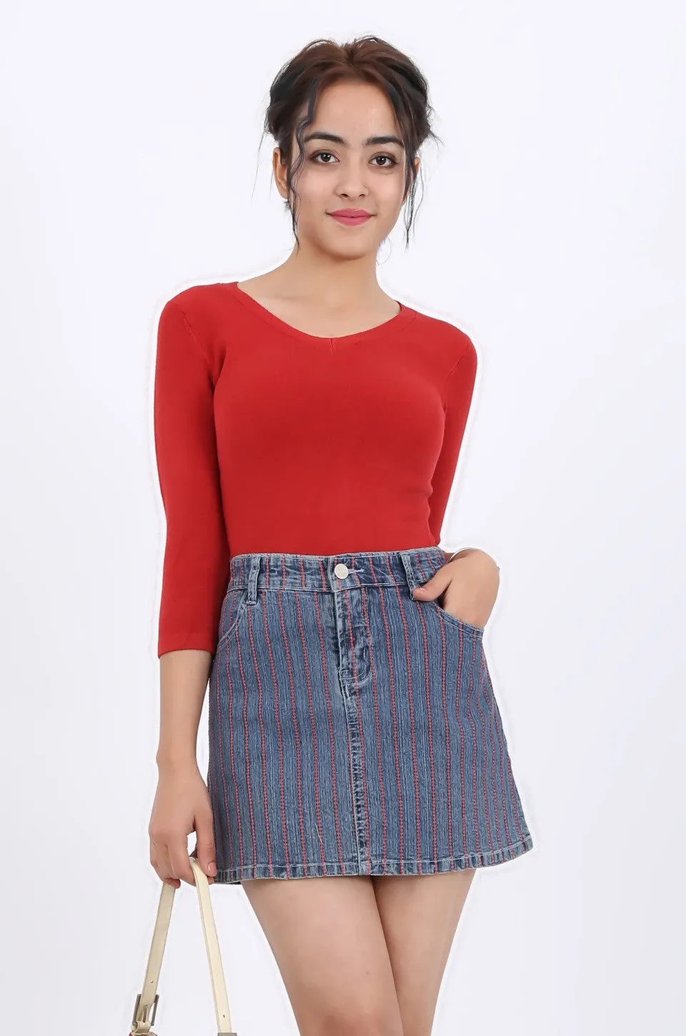 MISS PINKI Autumn 3/4 sleeve V-neck Knitwear - red - Petite