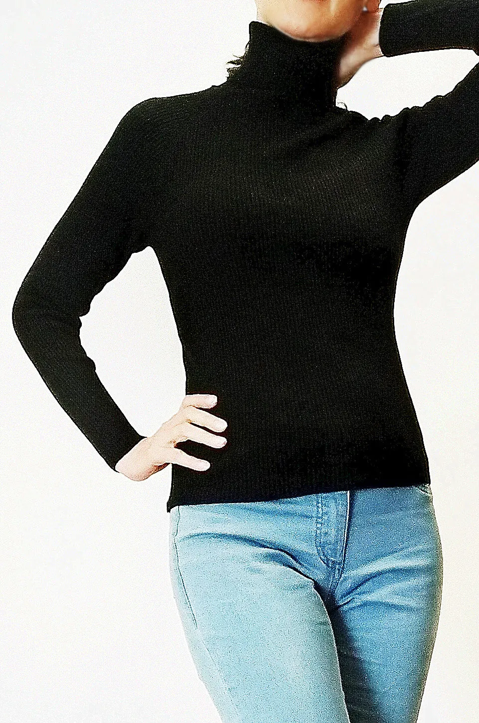 MISS PINKI Christina Roll Neck Jumper turtle neck knitwear - Black - S/M