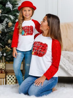 Mommy and Me Plaid "Merry Christmas" Lace Top