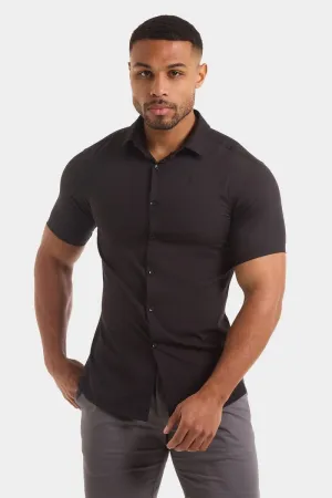 Muscle Fit Short Sleeve Bamboo Shirt in Black