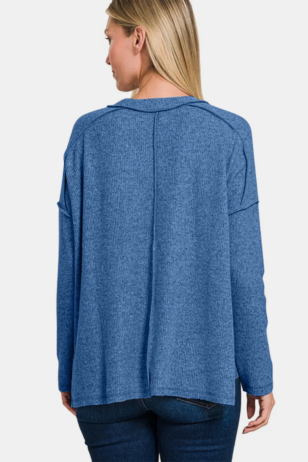 Navy Exposed Seam Brushed Round Neck Sweater