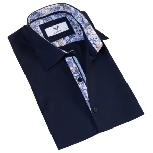 Navy inside Paisley Men's Short Sleeves Shirt- Tailored Slim Fit Cotton Dress Shirts