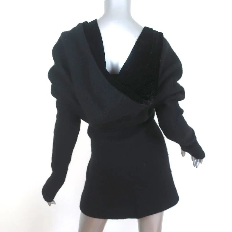 Nicholas K Sils Hooded Sweater Black Alpaca & Velvet Size Extra Extra Small