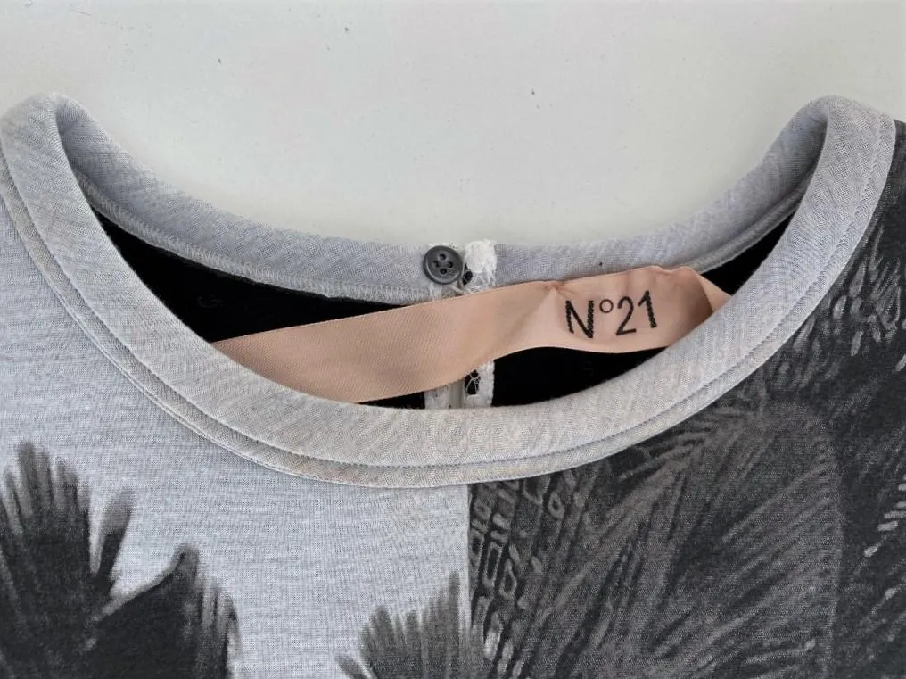 No. 21 Palm Tree Sweatshirt Light Gray Neoprene Size 40 Lace-Back Pullover