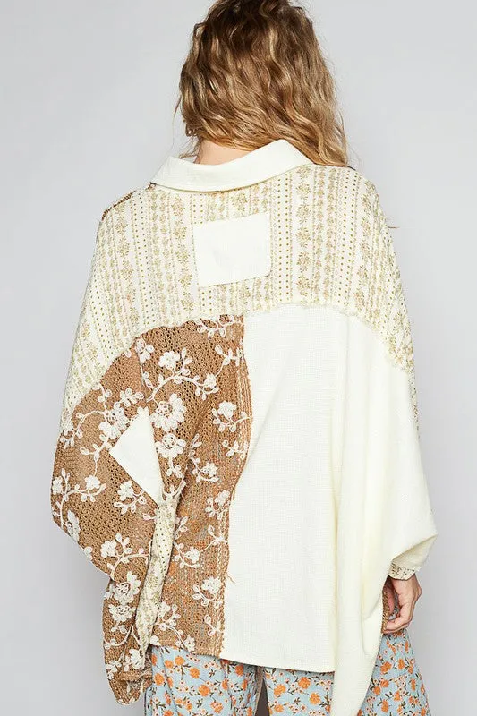 Oversize Crochet Lace Contrast Top