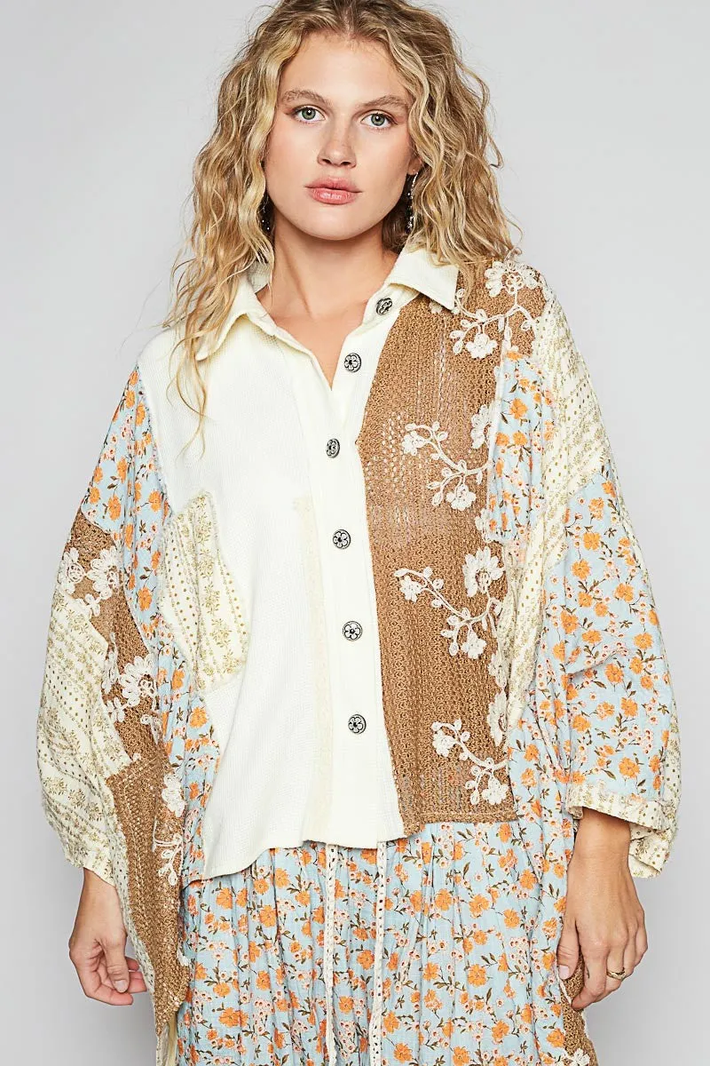 Oversize Crochet Lace Contrast Top