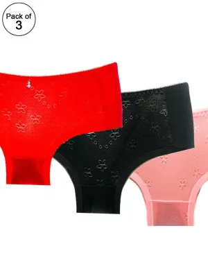 Pack of 3 - Embroidered Cotton Panty For Women-KN335