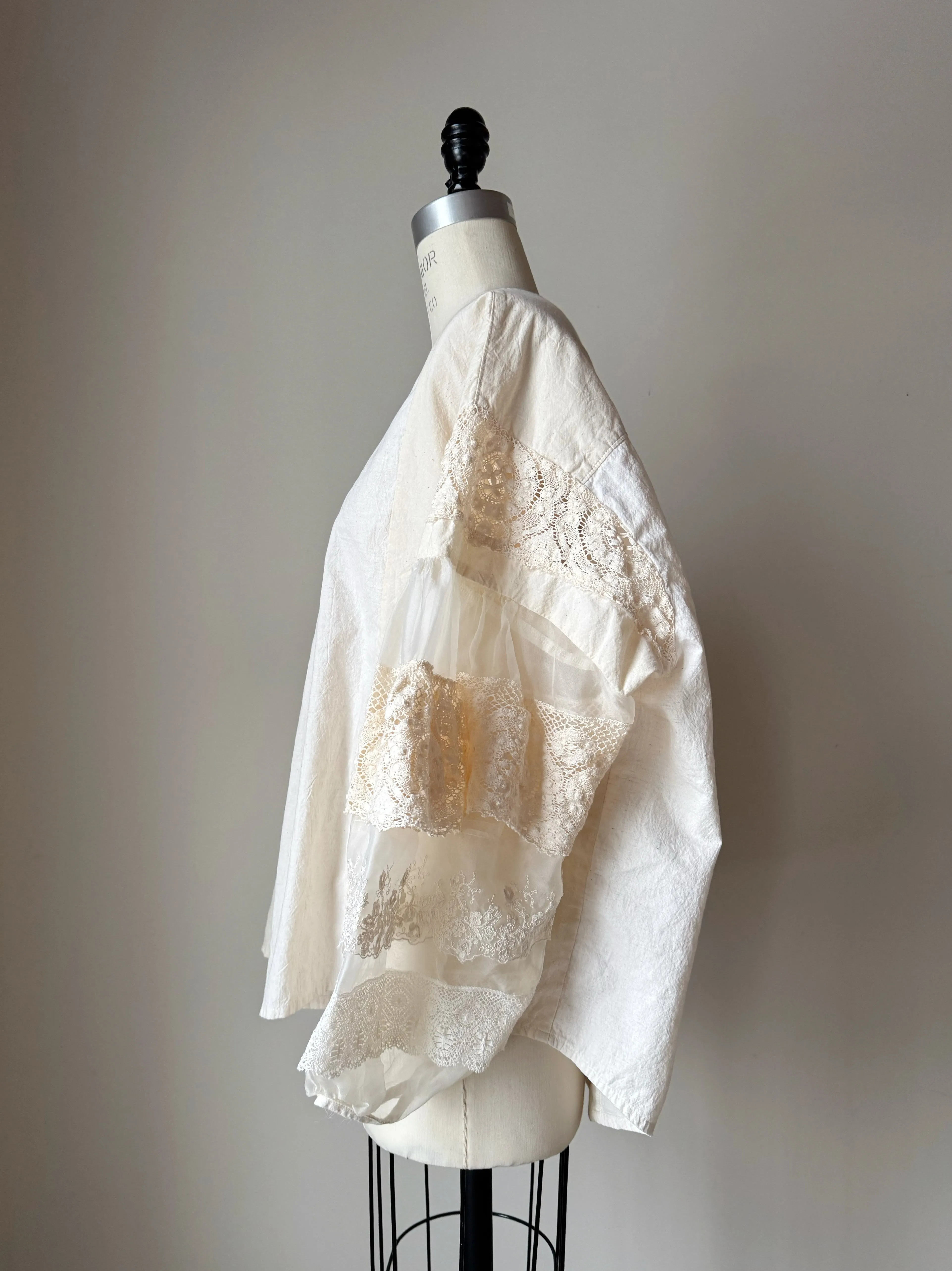 patched muslin and lace sleeve top