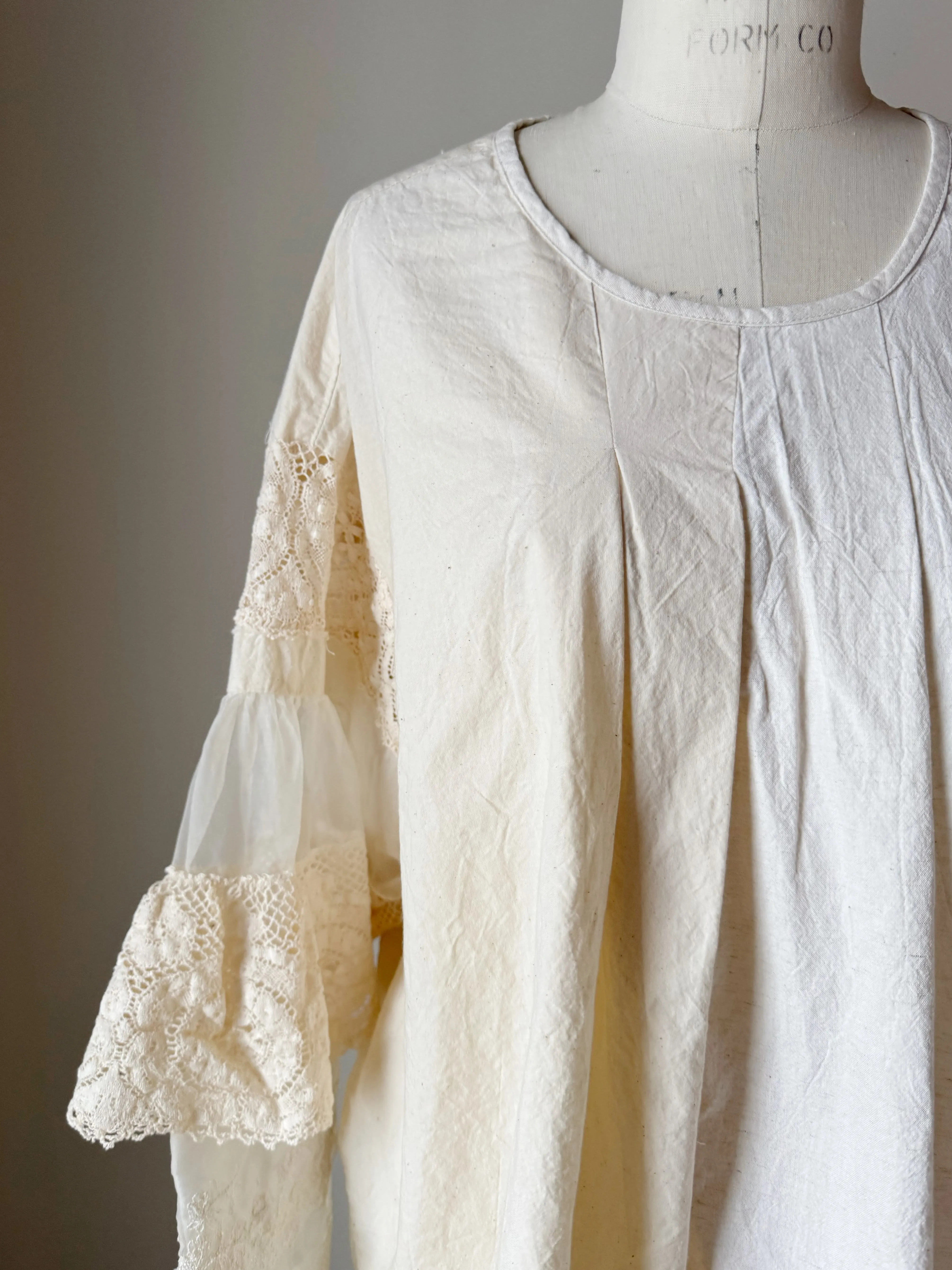 patched muslin and lace sleeve top