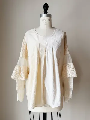 patched muslin and lace sleeve top