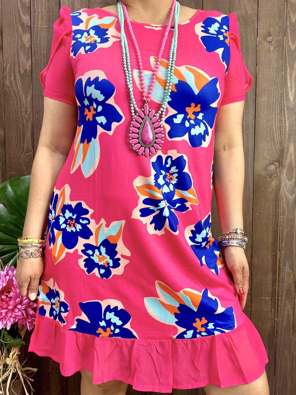 Pink and Blue Floral Dress