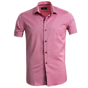 Pink Paisley Mens Short Sleeve Button up Shirts - Tailored Slim Fit Cotton Dress Shirts