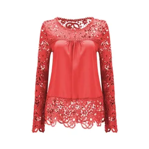 Plus Size 7XL Ladies Women's Long Sleeve Chiffon Lace Crochet Tops Blouses Women Clothing Blouse 21 colors