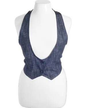 Plus Size Blue Denim Vest See Through Lace Back