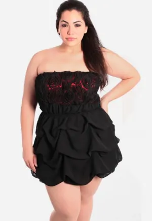 Plus Size Bubble Floral Red Tube Dress