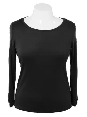 Plus Size See Through Back Knitted Black Top