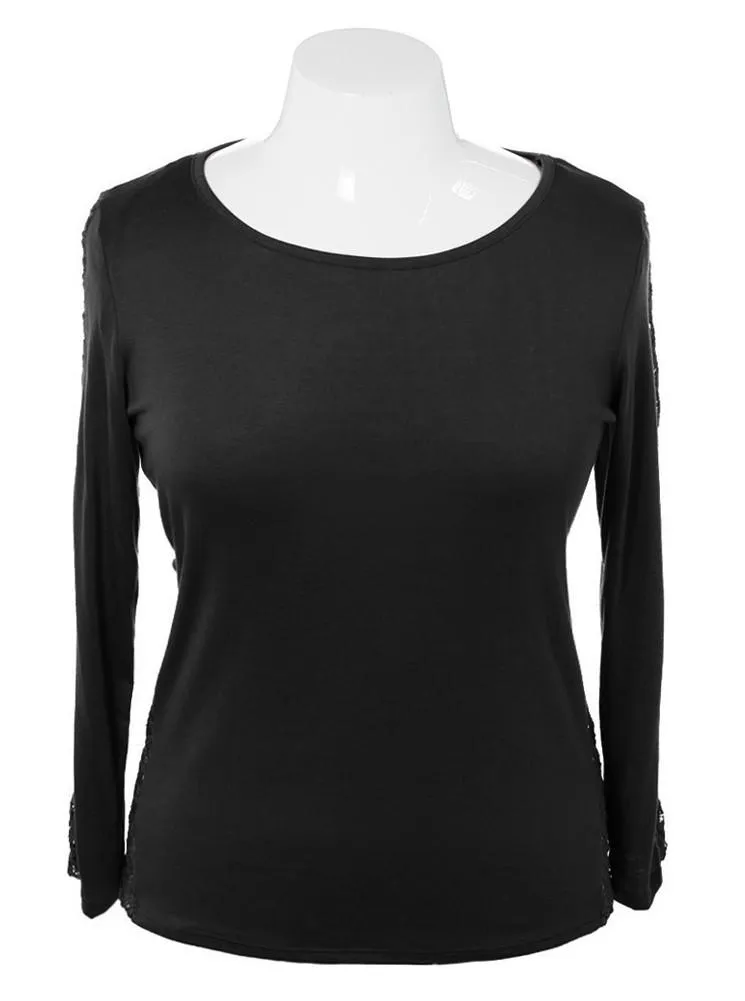 Plus Size See Through Back Knitted Black Top