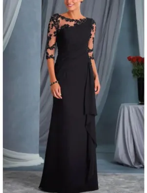 Plus Size Sheath Bateau Chiffon Half Sleeve Wedding Guest/Mother of Bride Dress