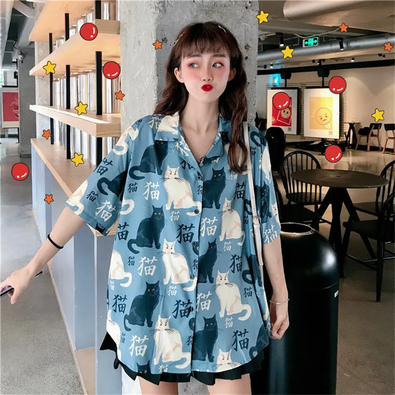 "KAWAII CAT PRINTING" SHORT SLEEVE BLOUSE K080308