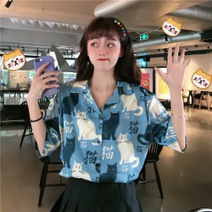 "KAWAII CAT PRINTING" SHORT SLEEVE BLOUSE K080308