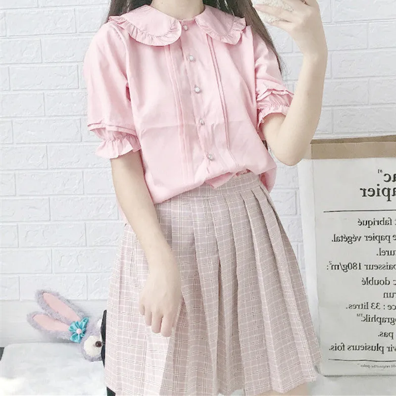 "SWEET DOLL COLLAR BUTTON CHIFFON" SHIRT D072007