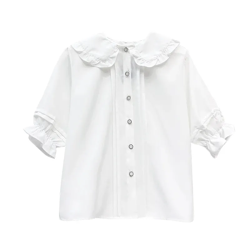 "SWEET DOLL COLLAR BUTTON CHIFFON" SHIRT D072007