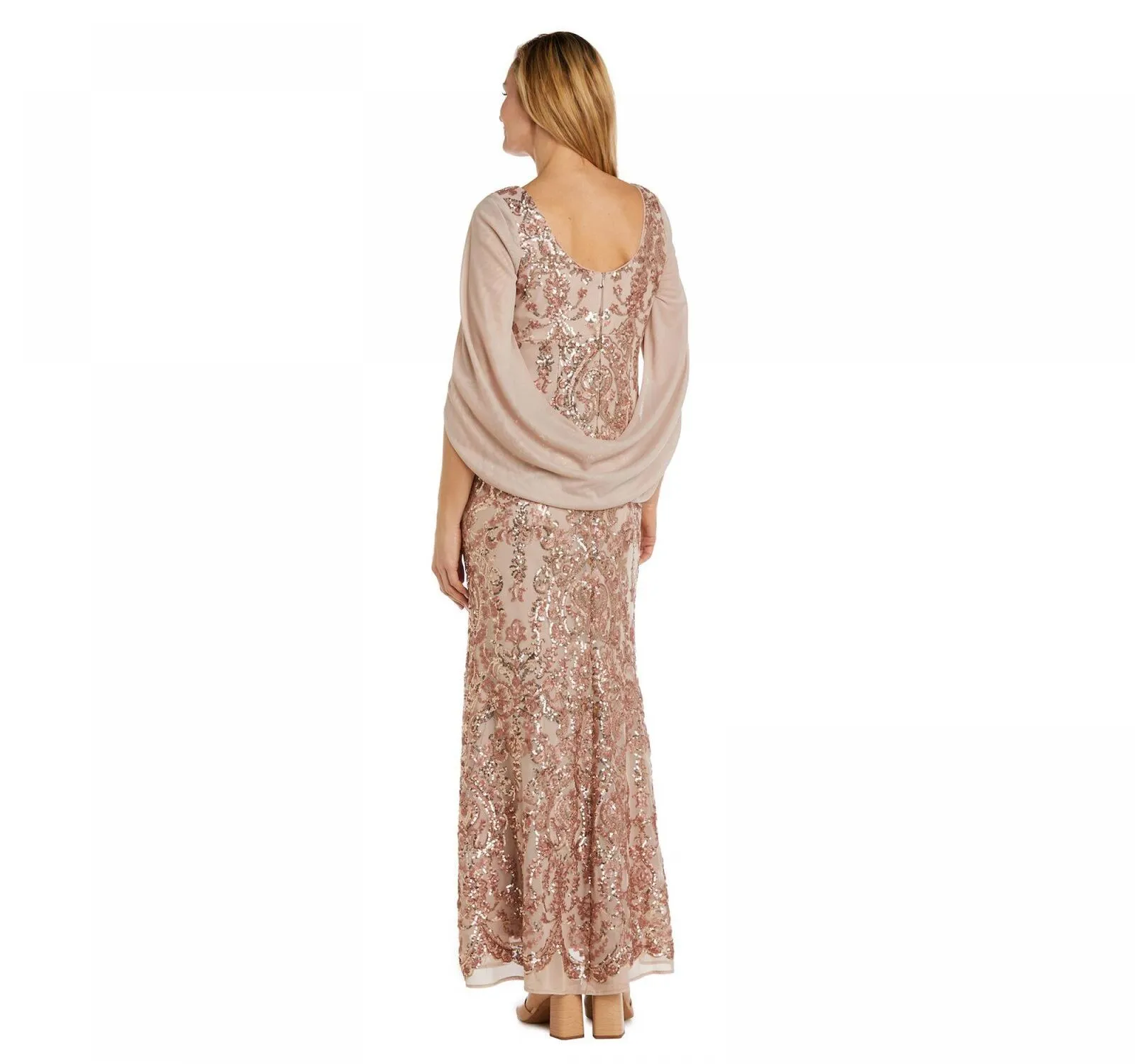 R&m Richards Womens Sequin Cocktail Gown 5909 Rose Gold 14