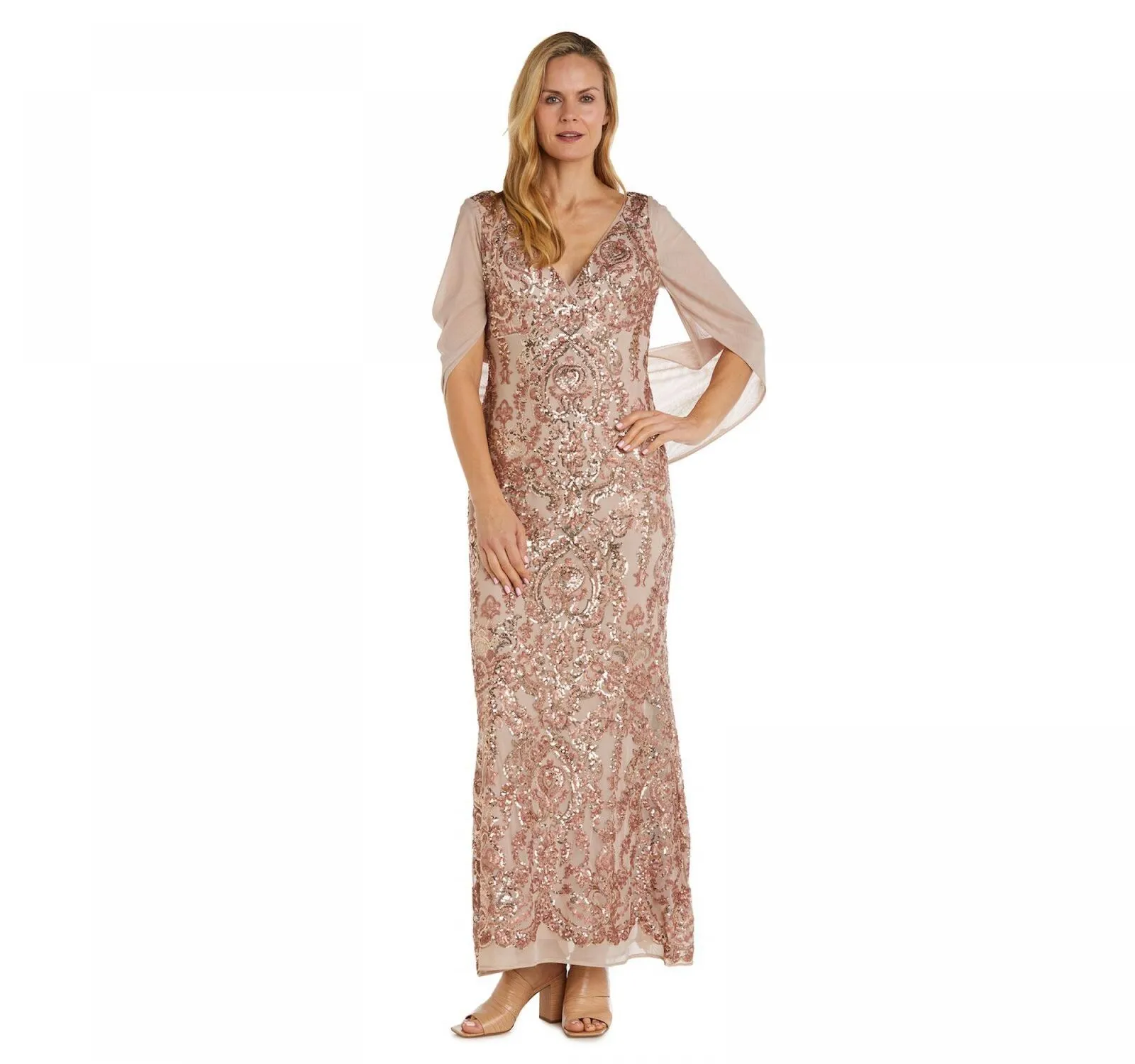 R&m Richards Womens Sequin Cocktail Gown 5909 Rose Gold 14